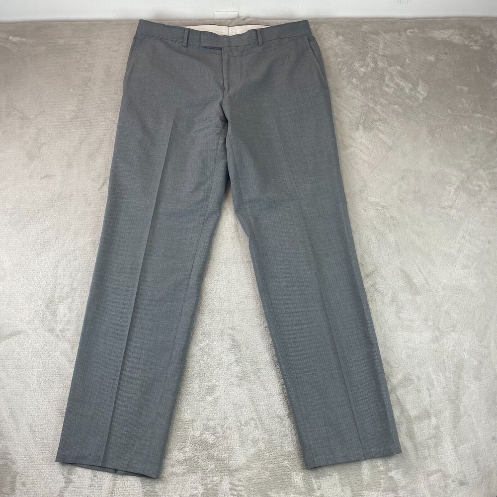 Hugo Boss Dress Pants Men 36x33 Gray 100% Virgin‎ Wool Straight Fit Trousers
